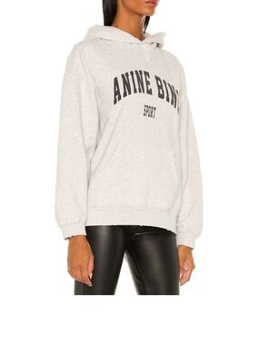 Anine Bing Harvey Light Gray Logo Pullover Hoodie
